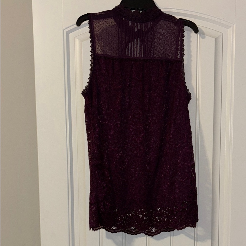 Purple Lace Sleeveless Blouse with Mandarin Collar